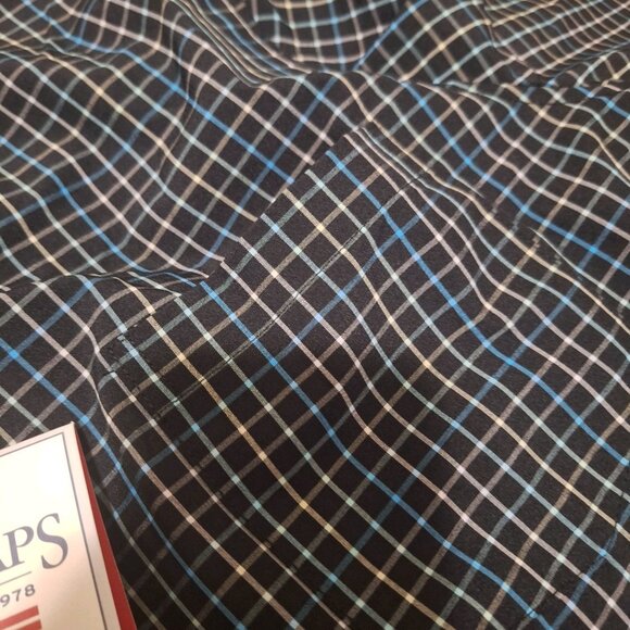 NWT CHAPS Everyday Performance Mens Black Blue Plaid Short Sleeve Button Up Sz L - Picture 6 of 8